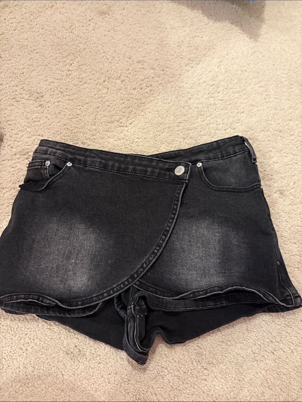 Altar'd State Black Denim Wrap-Front Skort Shorts